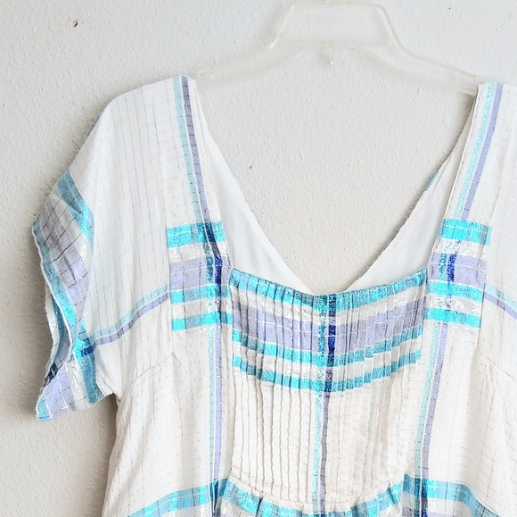 Free People Dress Women's Size Medium Blue Plaid Metallic Barcelona Boho Hippie - Picture 4 of 11